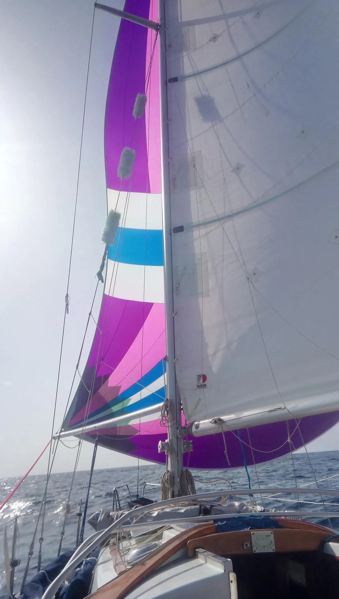 Seilbåten Selene under spinnaker på vei mot Norge